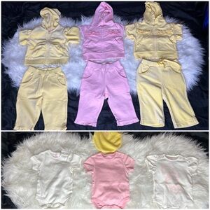 Bundle of Baby Bebe Clothing for Months 3-6 NWOT (3 sets, 3 onesies, 1 NWT Bib)
